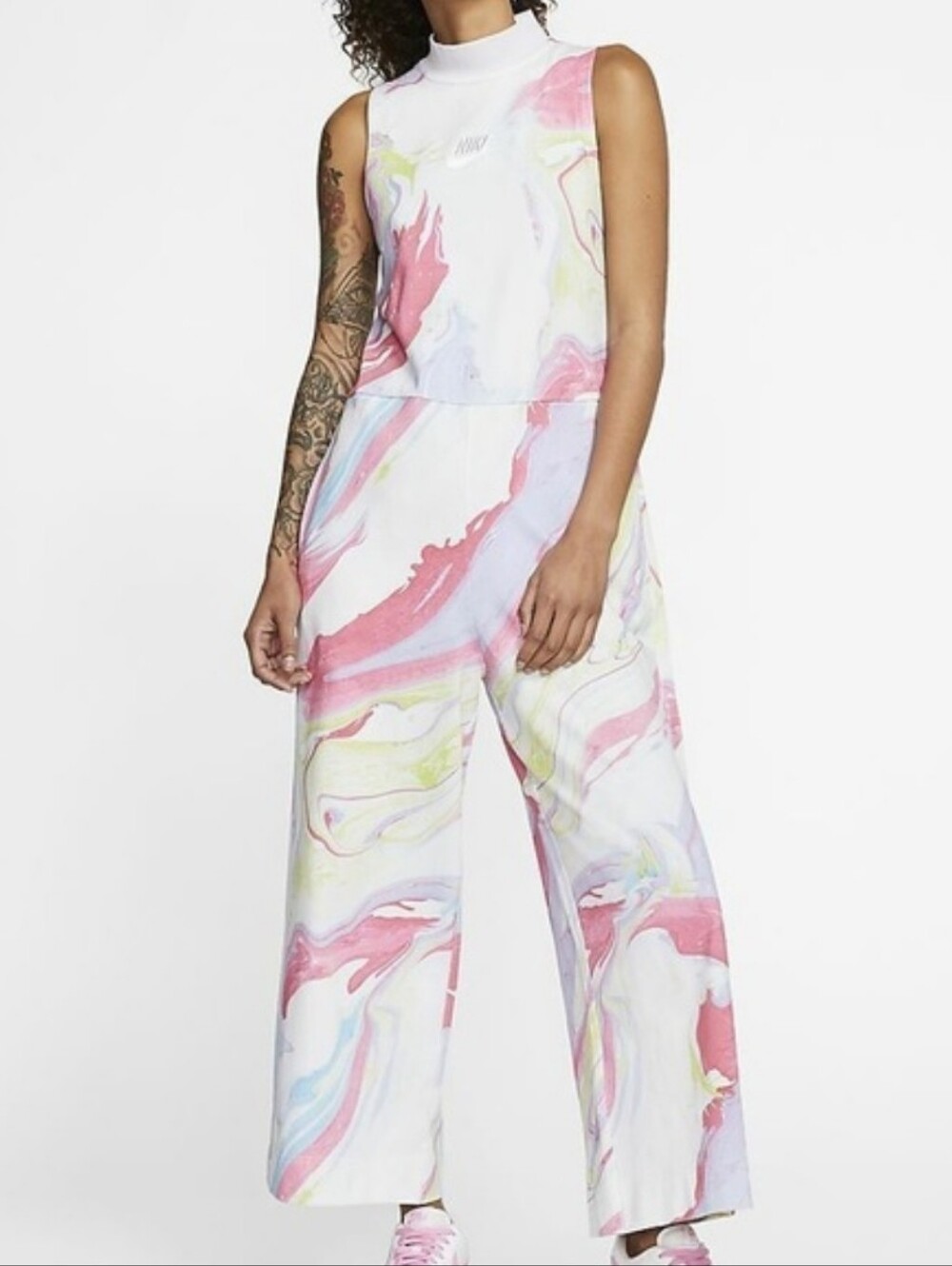 NIKE Women's Marble-Print Wide-Leg Jumpsuit - Pink Multi